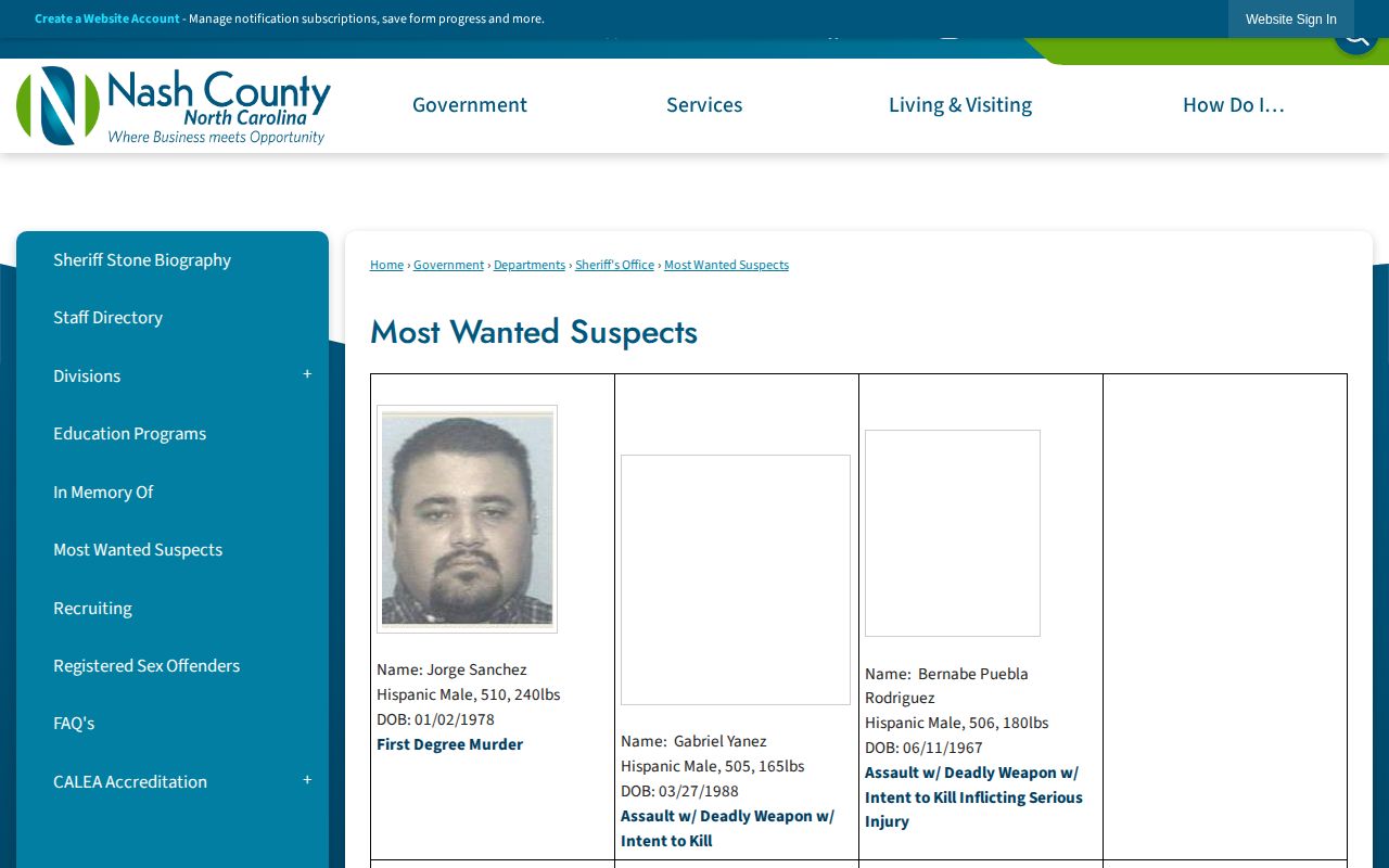 Nash County Most Wanted page distinguished from released mugshots