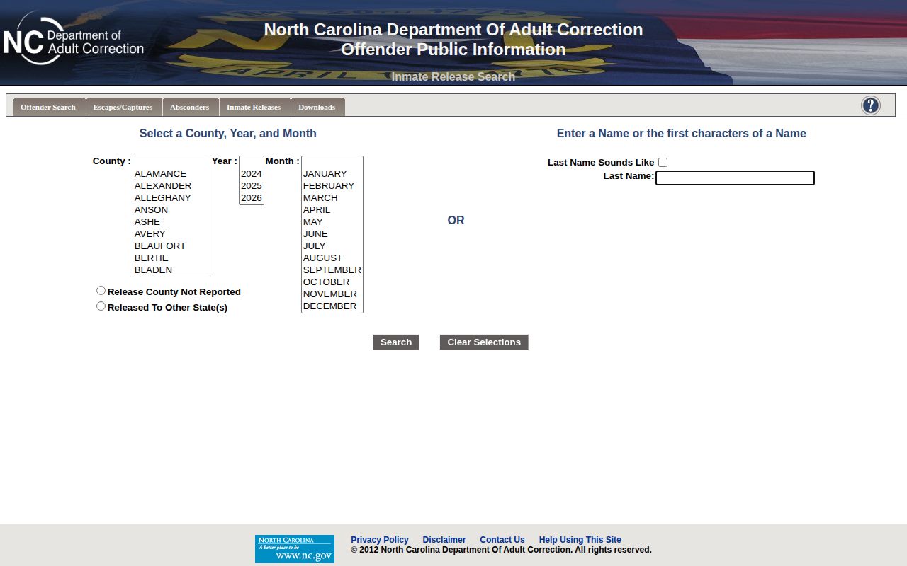 NCDAC Nash County state inmate release search