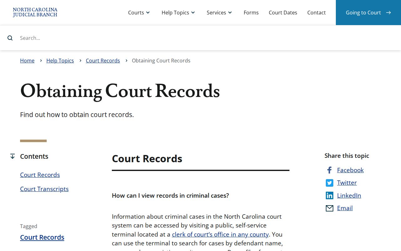 North Carolina court record access for a Nash County release disposition